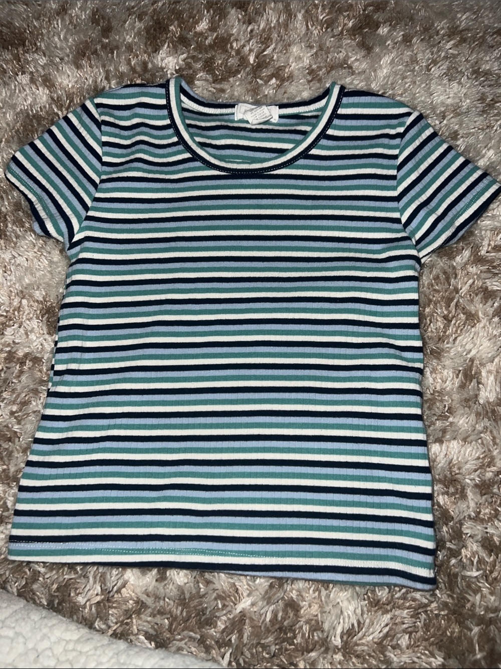 Full Tilt Striped Ribbed Tee in Navy, Light Blue, Green, and White